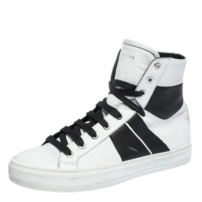 Pre-owned Amiri Black/white Leather Sunset Lace High Top Sneakers Size 42