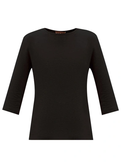 Albus Lumen Cropped-sleeve Cotton-blend Terry Top In Black,neutral