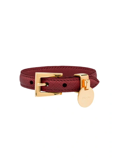 Prada Ostrich Leather Logo Bracelet In Red