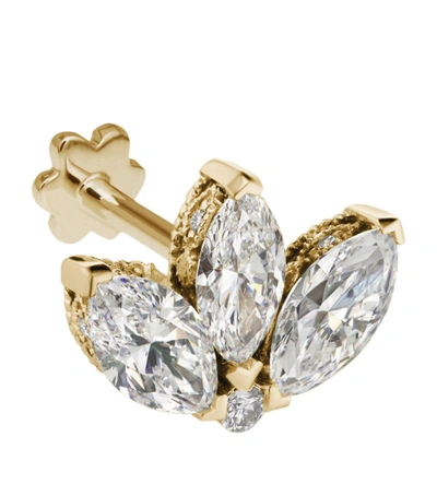 Maria Tash Yellow Gold Diamond Engraved Lotus Threaded Stud Earring (6mm)
