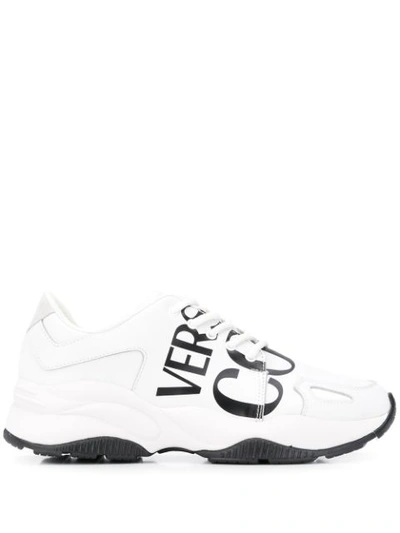 Versace Jeans Couture White Leather Logo Print Sneakers