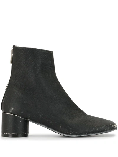Mm6 Maison Margiela Distressed Leather Ankle Boots In Black