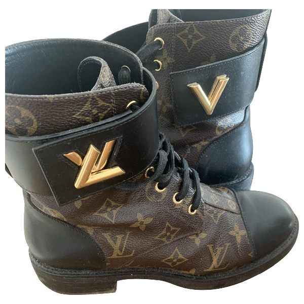 Pre-Owned Louis Vuitton Wonderland Brown Cloth Ankle Boots | ModeSens