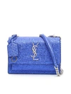 Saint Laurent Medium Sunset Grained Leather Silver Chain Bag In Elettrico|blu