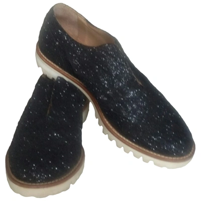 Pre-owned L'f Shoes Glitter Flats In Black