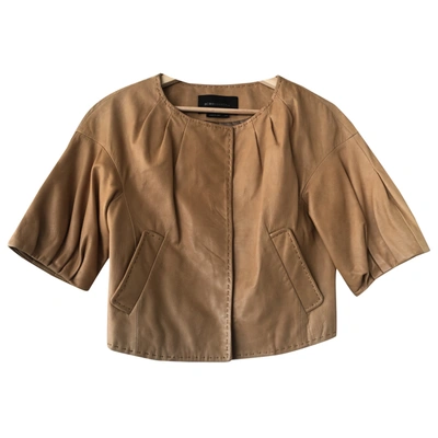 Pre-owned Bcbg Max Azria Leather Short Vest In Camel