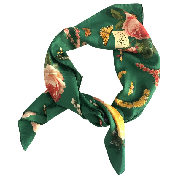 Preowned Gucci Green Silk Scarf ModeSens
