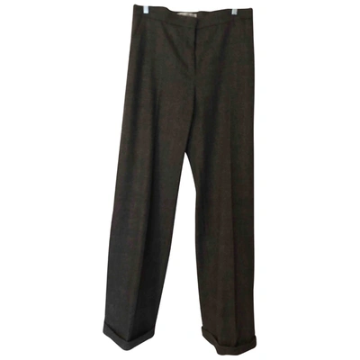 Pre-owned Max Mara Wool Straight Trousers In Grey