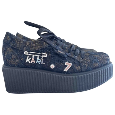 Pre-owned Karl Cloth Trainers In Gold