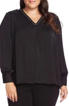 Vince Camuto Studded Satin Top In Rich Black