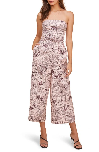 Astr Kona Strapless Wide Leg Crop Jumpsuit In Blossom Tropical Print