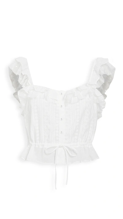 Astr Kaya Embroidered Ruffle Top In White