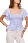 Astr January Smocked Top In Periwinkle