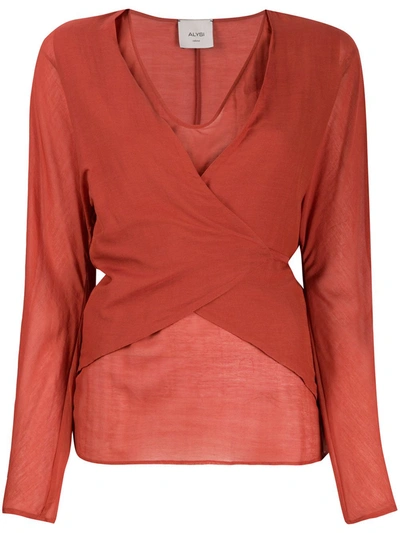 Alysi Wrap-style Front Back Tie Blouse In Red