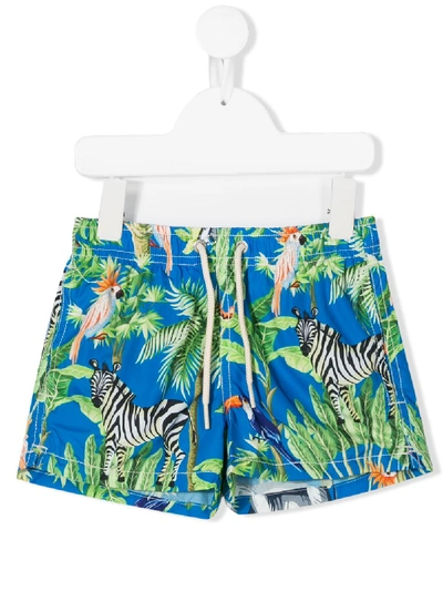 Mc2 Saint Barth Kids' Animal-print Swim Shorts In Blue