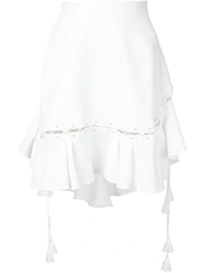 Chloé Lace-up Ruffle Hem Crepe Skirt In White