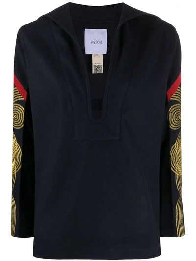 Patou Embroidered Long Sleeve Tunic In Blue