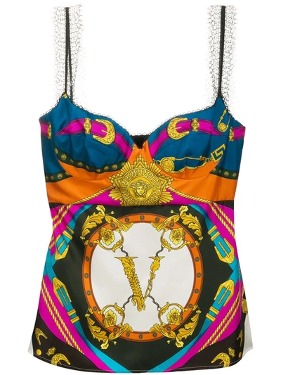 Versace Baroque Rodeo Print Silk Camisole Top In Multicolor