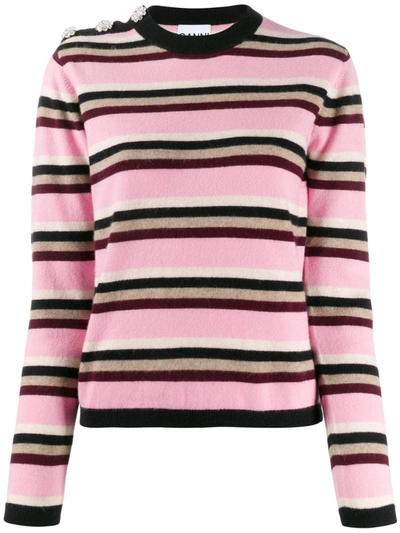 Ganni Cashmere Knit Multicolor Pullover In Pink