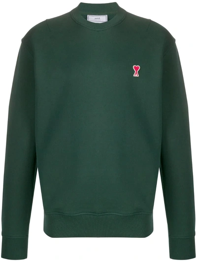 Ami Alexandre Mattiussi Men's Ami De Coeur Logo Patch Sweatshirt In Green