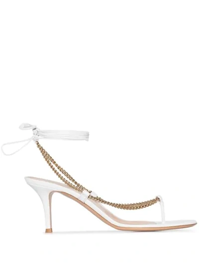 Gianvito Rossi Chain-trimmed Ankle-strap Leather Thong Sandals In White