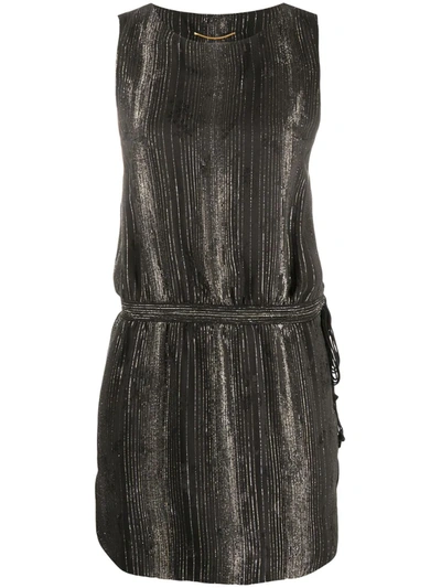 Saint Laurent Striped Mini Dress In Black