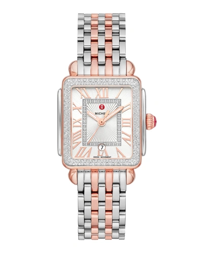 Michele Deco Madison Mid Watch, 29x31mm In Silver/rose Gold