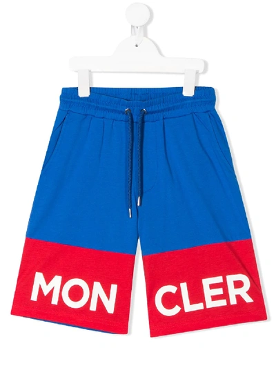 Moncler Teen Colour Block Track Shorts In Blue