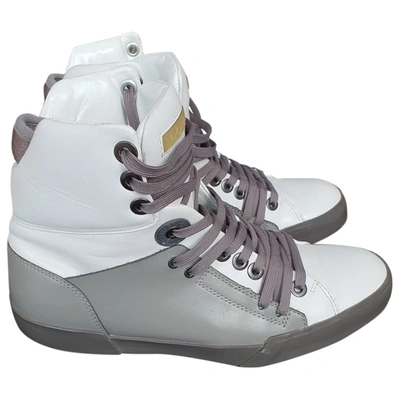 Pre-owned Emporio Armani Leather High Trainers In White