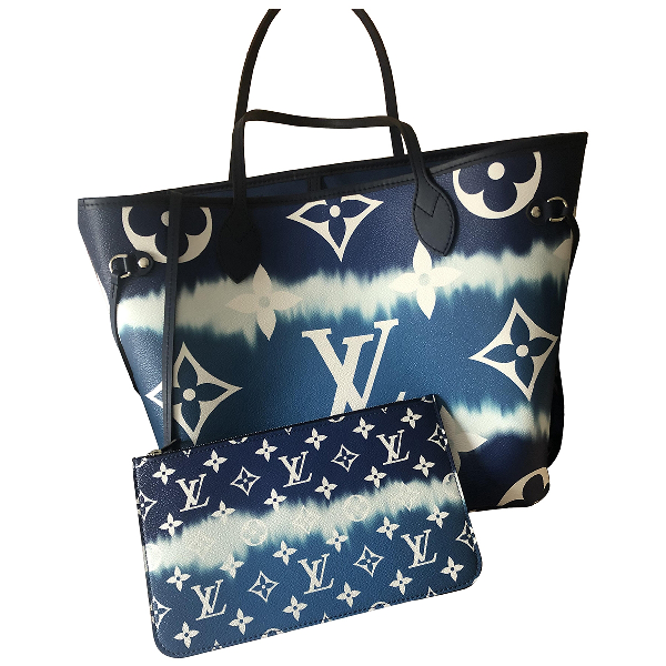 Pre-Owned Louis Vuitton Neverfull Blue Leather Handbag | ModeSens