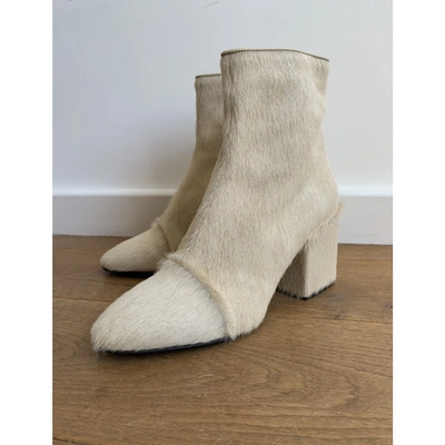 Pre-owned Dries Van Noten Ecru Pony-style Calfskin Ankle Boots