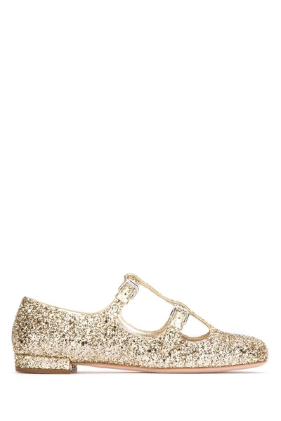 Miu Miu Gold Glittered Leather Flat Shoes  Nd  Donna 35.5