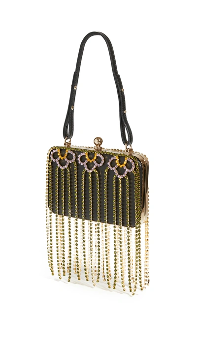 Area Crystal Flower Fringe Phone Clutch In Black/flower