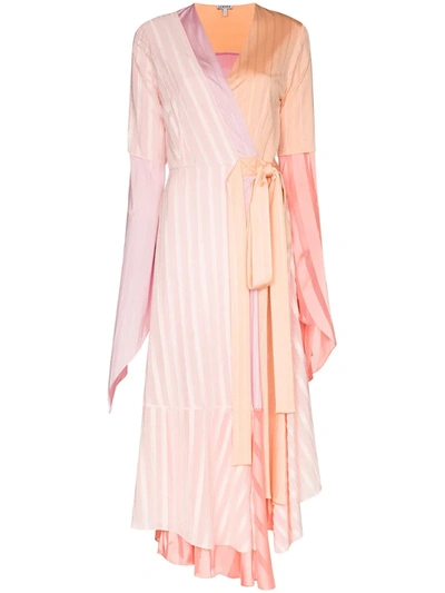 Loewe Asymmetric Colour Block Pleated Wrap Dress In Pink