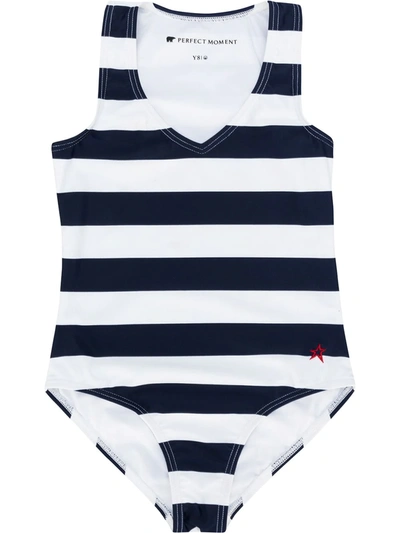 Perfect Moment Kids' Striped Swimsuit In Blue