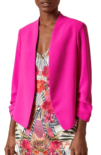 Ted Baker Popy Ruched Sleeve Crop Jacket In Bright-pink