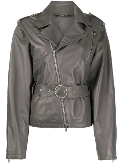 Maison Margiela Belted Leather Jacket In Grey
