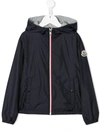 Moncler Kids' Hooded Zipped Lightweight Jacket In Blue