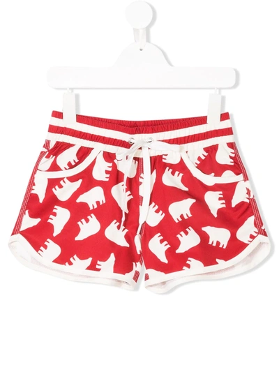 Perfect Moment Kids' Bear Print Resort Shorts In Red