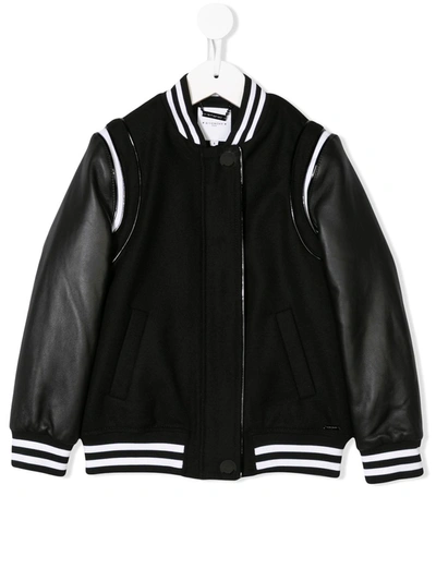 Givenchy Kids' Logo Patch Leather Bomber Jacket In Black