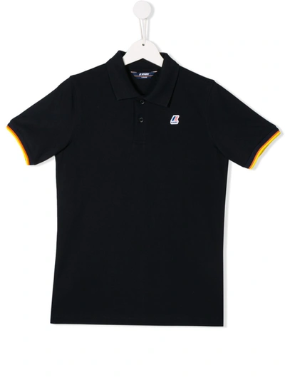 K-way Kids' Contrast Trim Polo Shirt In Blue