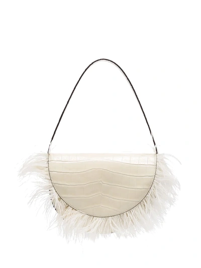 Staud Women's Amal Croc-embossed Leather Feathered Shoulder Bag In White