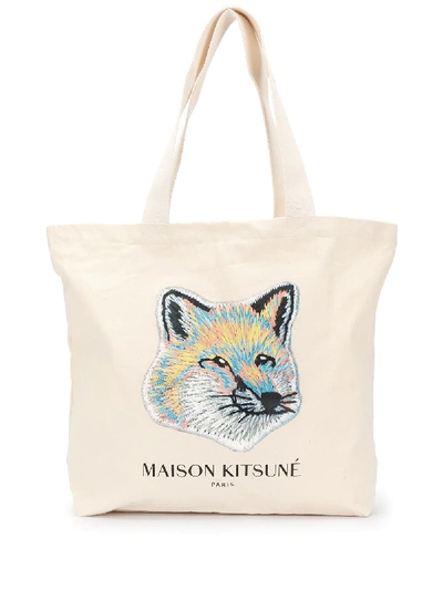 Maison Kitsuné Fox Head-print Cotton-canvas Tote Bag In Neutrals
