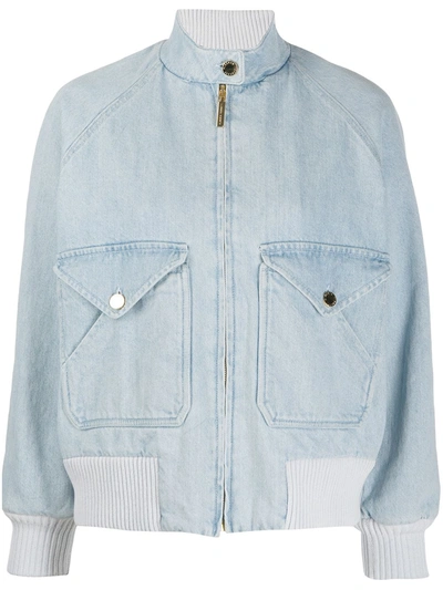 Alberta Ferretti Denim Bomber Jacket In Light Blue