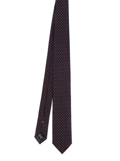 Ermenegildo Zegna White And Red Polka Dot Silk Tie In Dark Blue