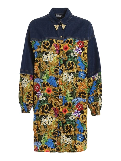 Versace Jeans Couture Jungle Baroque Print Shirt Dress In Multicolour