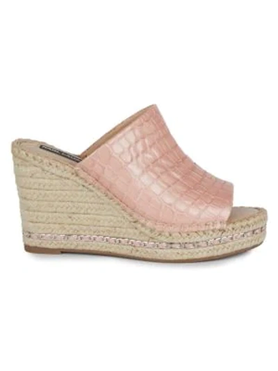 Karl Lagerfeld Women's Carina Croc-embossed Leather Platform Espadrille Wedges In Blush Leather