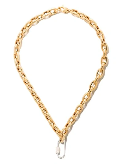As29 18kt White Gold Diamond Medium Oval Carabiner And 18kt Yellow Gold 18” Bold Links Chain Necklace