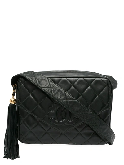 Pre-owned Chanel 1995 Cc Diamond-quilted Tassel Crossbody Bag In Black