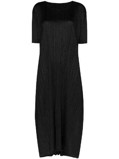 Issey Miyake Pleats Please By  Pleated Midi Dress In Black